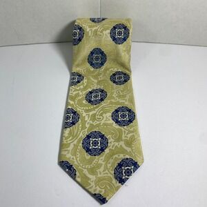 Mr John beau Brummell Mens Silk Jacquard Paisley Floral Tie Yellow Blue